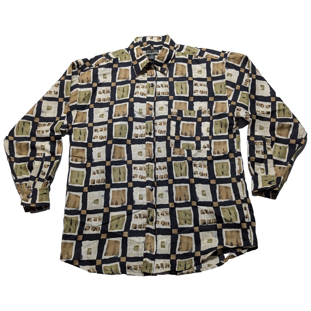 VTG BELLINI COLLECTION - Men Medium Abstract Geo Block‎ Shirt EUC